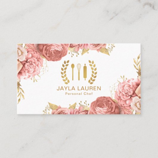 Elegant Roze Gebak Chef Bakkerij Catering Kok Visitekaartje (Voorkant)