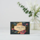 Elegant roze geel bloemgroen goud visitekaartje (Staand voorkant)