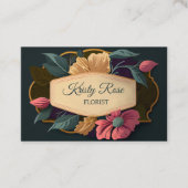 Elegant roze geel bloemgroen goud visitekaartje (Voorkant)