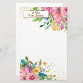Elegant Roze Geel Floral Glitter Briefpapier (Voorkant / Achterkant)