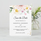 Elegant Roze & Gele Aquarel Bloemen Save The Date (Staand voorkant)
