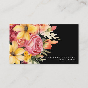 Elegant Roze Gele Bloemen Zwarte Visitekaartjes