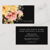 Elegant Roze Gele Bloemen Zwarte Visitekaartjes (Voorkant / Achterkant)