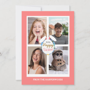 Elegant Roze Gelukkig Paasoren Eieren Familiefoto Feestdagenkaart