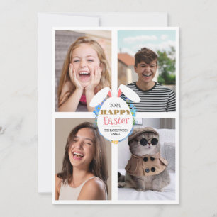 Elegant Roze Gelukkig Paasoren Eieren Familiefoto Feestdagenkaart