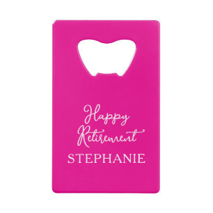 Elegant Roze Gelukkig Pensioenfeest Creditkaart Flessenopener