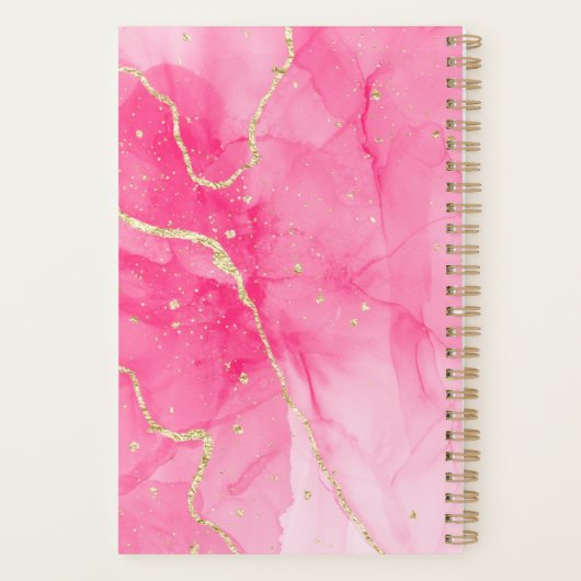 Elegant roze gemarmerd zwart monogram planner (Achterkant)