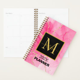 Elegant roze gemarmerd zwart monogram planner