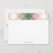 Elegant roze geometrisch gepersonaliseerde platte  notitiekaartje (Voorkant)