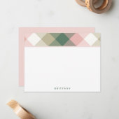 Elegant roze geometrisch gepersonaliseerde platte  notitiekaartje (Voorkant / Achterkant in situ)