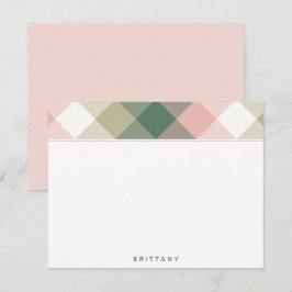 Elegant roze geometrisch gepersonaliseerde platte  notitiekaartje