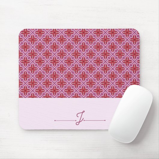 Elegant Roze Geometrisch Patroon Monogram Mousepad Muismat (Met muis)