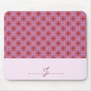 Elegant Roze Geometrisch Patroon Monogram Mousepad Muismat