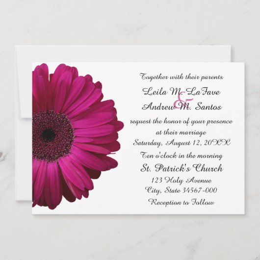 Elegant roze Gerbera Daisy Wedding Invitation Kaart (Voorkant)