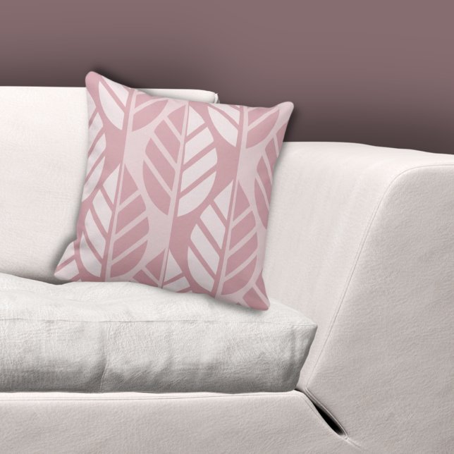Elegant roze gestileerde bladeren patroon kussen (Elegant Pink Stylized Leaves Pattern Throw Pillow, Living Room)