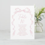 Elegant Roze Getrokken Bow Tafel Aantal zitplaatse Kaart<br><div class="desc">Elegante hand getekende lintboog met moderne handgeschreven scriptlettertypen in zacht blush roze. zoet en eenvoudig. Geweldig voor moderne romantische bruiloft,  unieke leuke grillige bruiloft,  elegante casual bruiloft. Bekijk alle bijpassende stukken in collectie.</div>