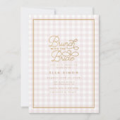 Elegant Roze Gingham Goud Vrijgezellenfeest Brunch Kaart (Voorkant)