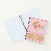 Elegant roze Girly Floral Roos en gouden boeket Notitieboek (Binnen)