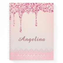 Elegant Roze Glam Glitter Drip Notitieboek