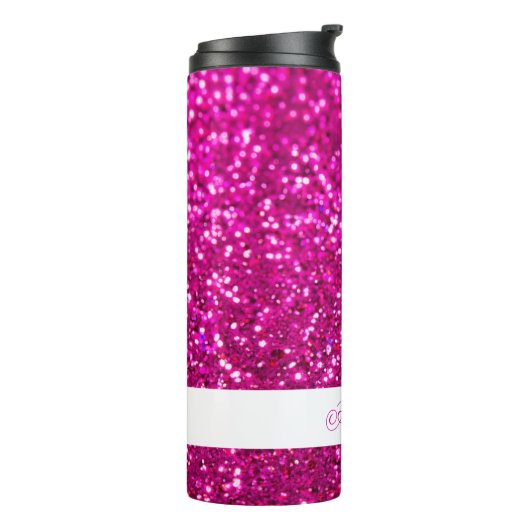 Elegant Roze Glitter Aangepaste Naam Thermosbeker (Gedraaid links)
