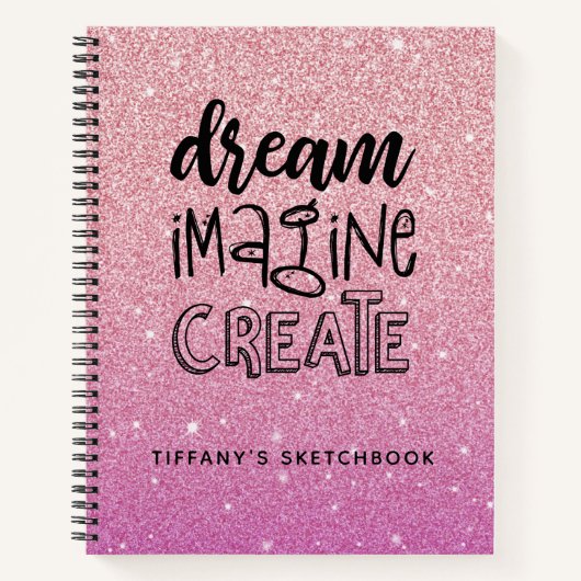 Elegant Roze Glitter Artist Sketchbook met naam Notitieboek (Voorkant)