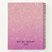 Elegant Roze Glitter Artist Sketchbook met naam Notitieboek (Achterkant)