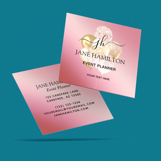 Elegant roze glitter-ballonnen vierkante visitekaartje