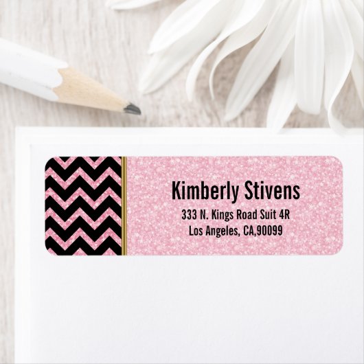 Elegant roze glitter Black Chevron Gold Accents La Etiket (Insitu)