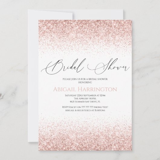 Elegant Roze Glitter Bridal Shower Uitnodiging (Voorkant)