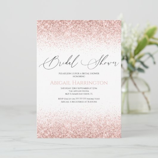 Elegant Roze Glitter Bridal Shower Uitnodiging (Staand voorkant)