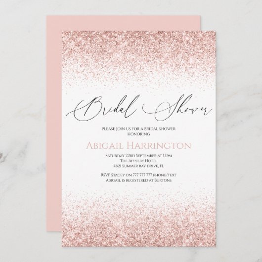 Elegant Roze Glitter Bridal Shower Uitnodiging (Voorkant / Achterkant)