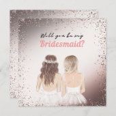 Elegant Roze Glitter Bruidsmeisje Uitnodiging Kaar (Voorkant / Achterkant)