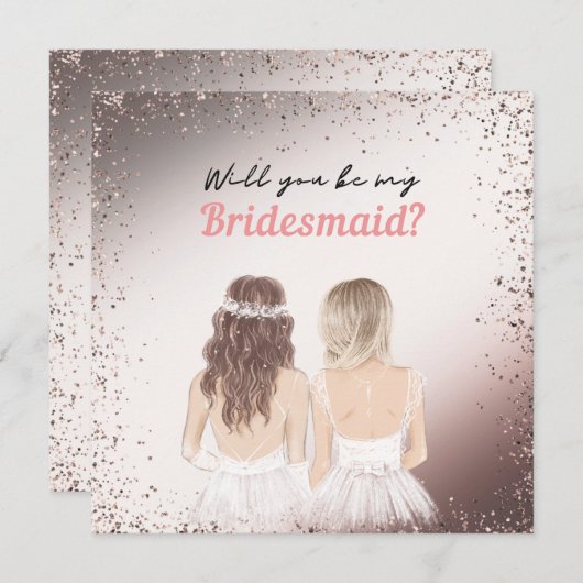 Elegant Roze Glitter Bruidsmeisje Uitnodiging Kaar (Voorkant / Achterkant)