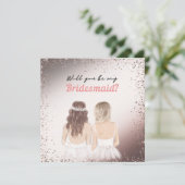 Elegant Roze Glitter Bruidsmeisje Uitnodiging Kaar (Staand voorkant)