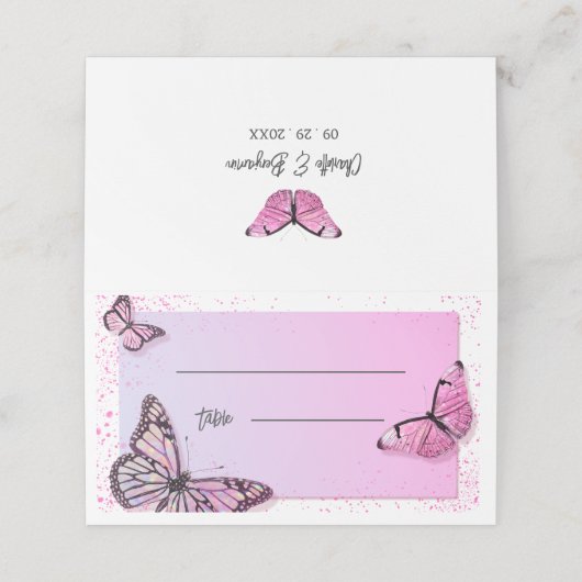 Elegant roze glitter Butterfly Wedding Plaatskaartje (Buitenkant ongevouwen)
