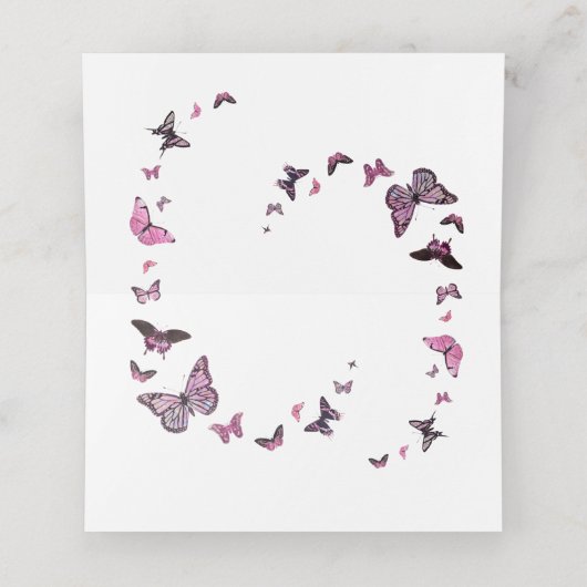 Elegant roze glitter Butterfly Wedding Plaatskaartje (Binnenkant ongevouwen)