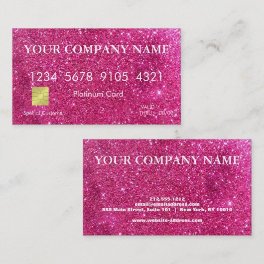 Elegant Roze Glitter-creditcard Visitekaartje (Voorkant / Achterkant)