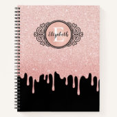 Elegant Roze Glitter Drift Monogram Sketchbook Notitieboek (Voorkant)