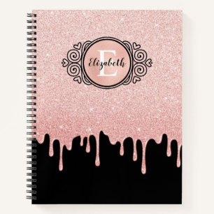 Elegant Roze Glitter Drift Monogram Sketchbook Notitieboek