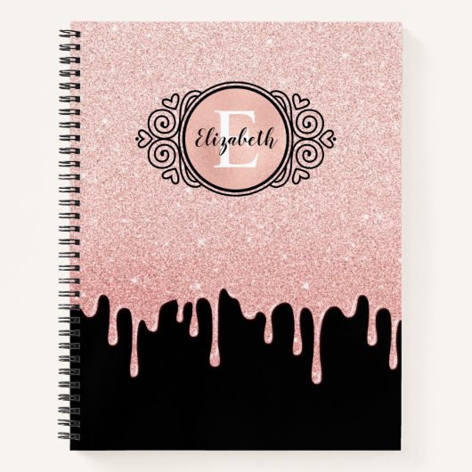 Elegant Roze Glitter Drift Monogram Sketchbook Notitieboek (Voorkant)