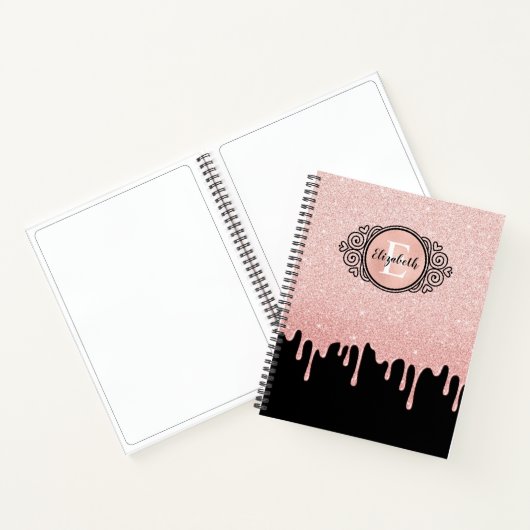 Elegant Roze Glitter Drift Monogram Sketchbook Notitieboek (Binnen)