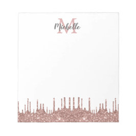 Elegant Roze Glitter Drips Name Monogramed Notitieblok