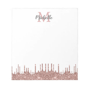 Elegant Roze Glitter Drips Name Monogramed Notitieblok