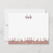 Elegant Roze Glitter Drips Name Monogramed Notitiekaartje (Voorkant)