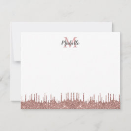Elegant Roze Glitter Drips Name Monogramed Notitiekaartje