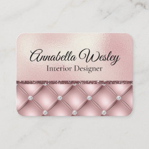 Elegant roze glitter en diamanten op parelolie visitekaartje