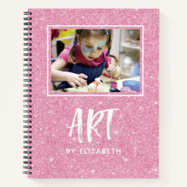 Elegant roze glitter foto zakboek met naam notitieboek