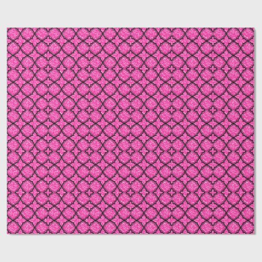 Elegant roze glitter & geometrisch zwart patroon cadeaupapier (Vlak)