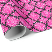 Elegant roze glitter & geometrisch zwart patroon cadeaupapier (Rol Hoek)