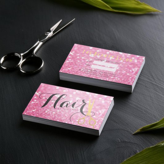 Elegant roze Glitter Gold Scissors Hair Stylist Afsprakenkaartje